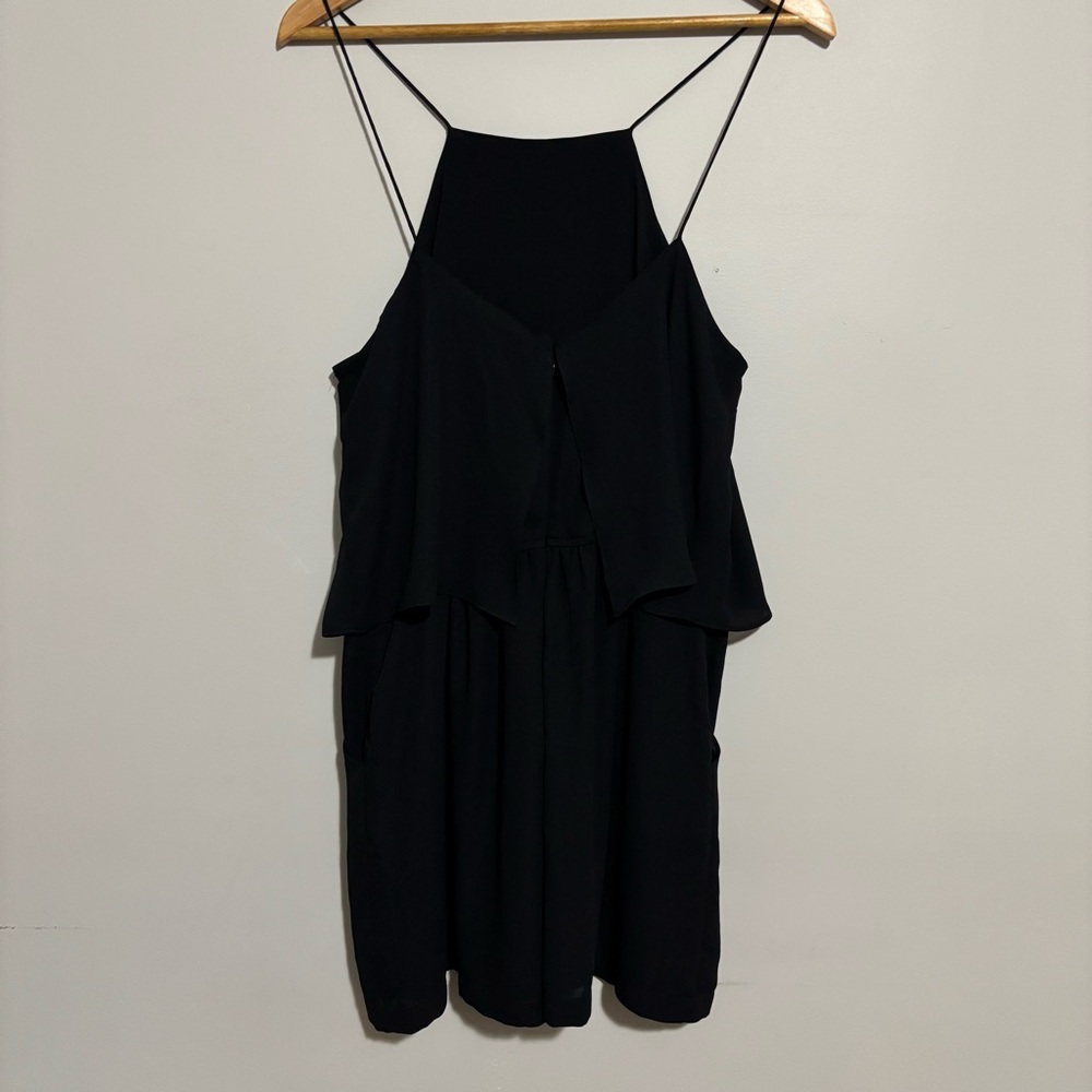 Express Black Tiered Sleeveless Romper Shorts Pockets Back Zipper | Wms Sz 12